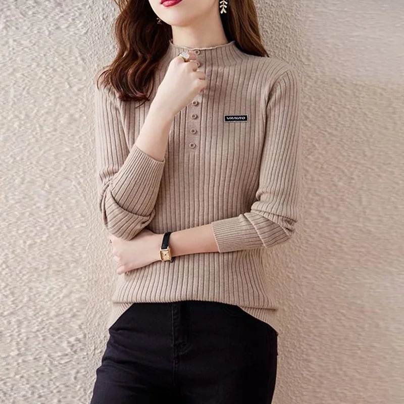 Autumn Winter Oversized Women's Elegant Fashion Bottoming Sweater Female Solid Color All-match Casual Knitted Top Ladies Jumpers