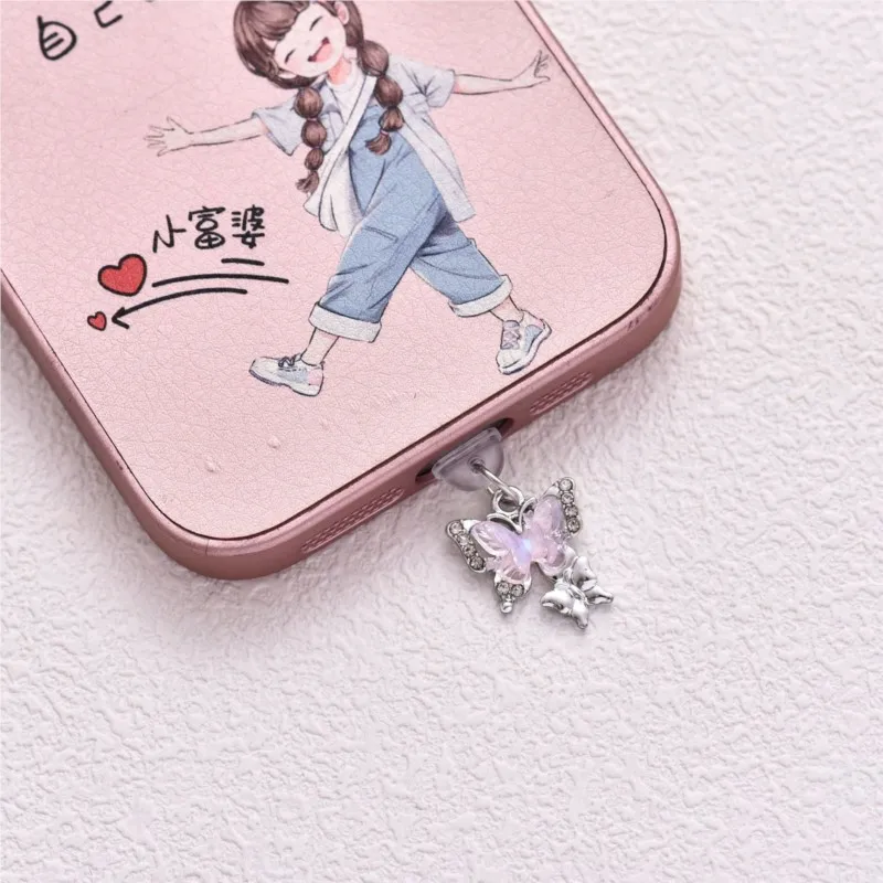 Butterfly Dust Plug Charm Cute Charge Port Anti Dust Plug Usb Type C Plug For iPhone Earphone Jack Stopper Cap Pendant