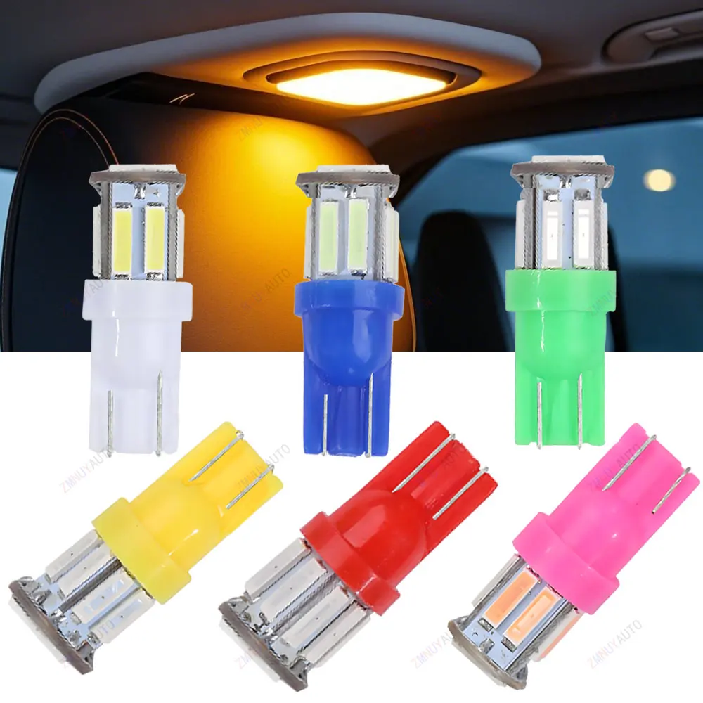 100 шт. T10 W5W 194 Автомобильный светодиодный прожектор для чтения Авто дверной задний фонарь Лампа 7020 10SMD Белый Желтый Красный Ледяной Синий Зеленый Розовый 12 В