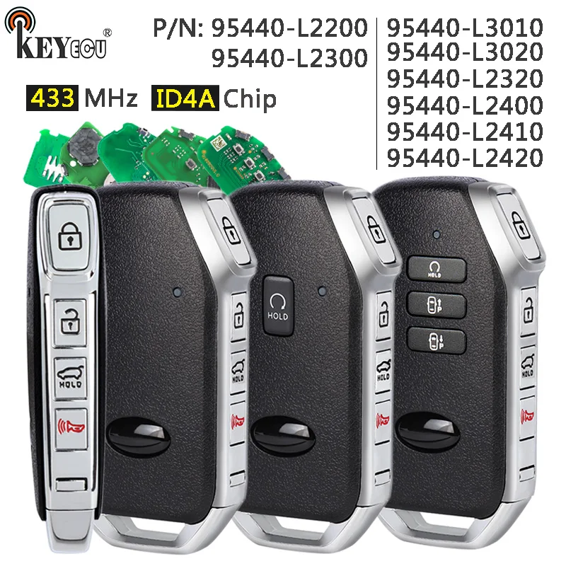 

KEYECU 433 МГц 4A чип 95440-L2200/L2300/L3010/L3020/L2320/L2400/L2410/L2420 Smart Remote Key Fob без ключа для Kia K5 2020-2023