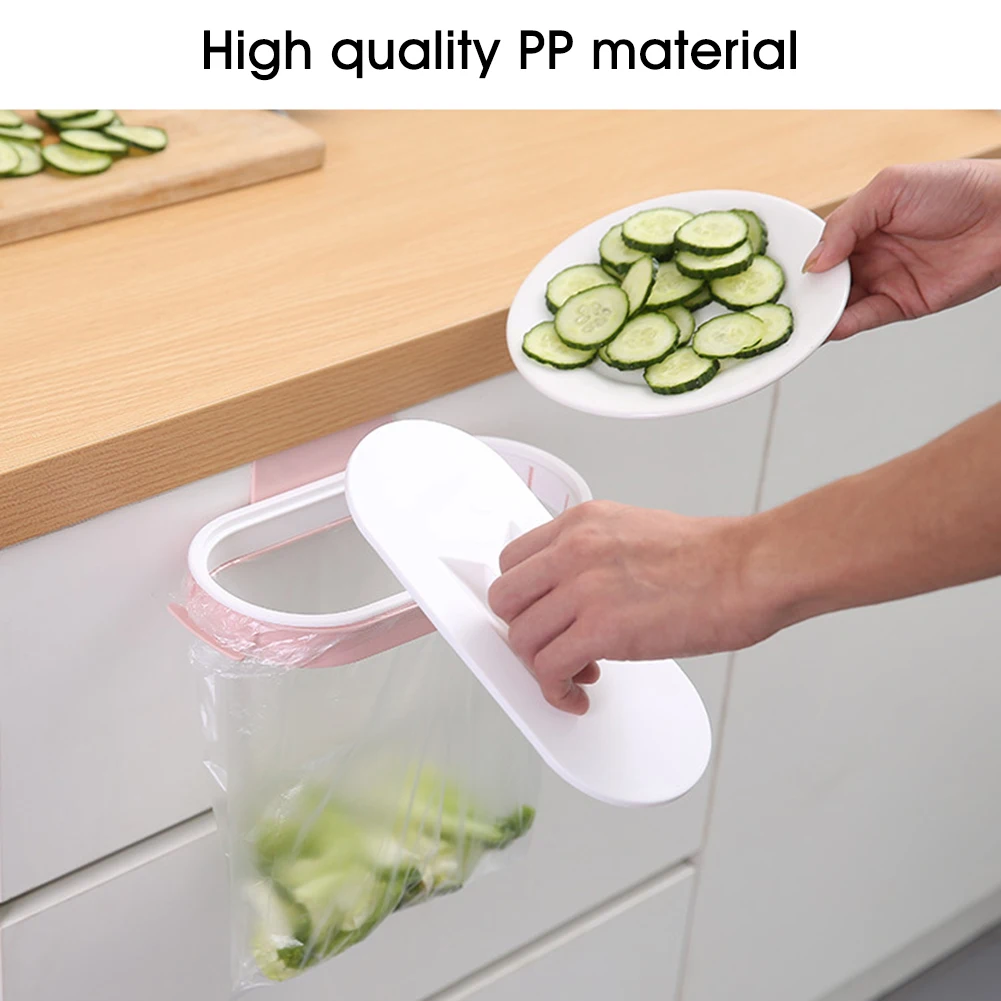 Trash Bag Holder Portable Over the Cabinet Hanging Garbage Bag Holder with Lid Home Kitchen Trash Bag Storage Rack