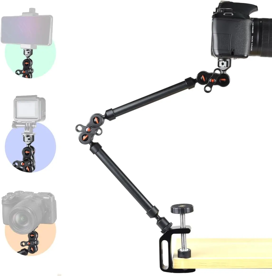 

21"/53cm Adjustable Magic Arm with Super Clamp, Overhead Phone Mount, Heavy Duty Desk Camera Mount & Clamp,Flexible Join