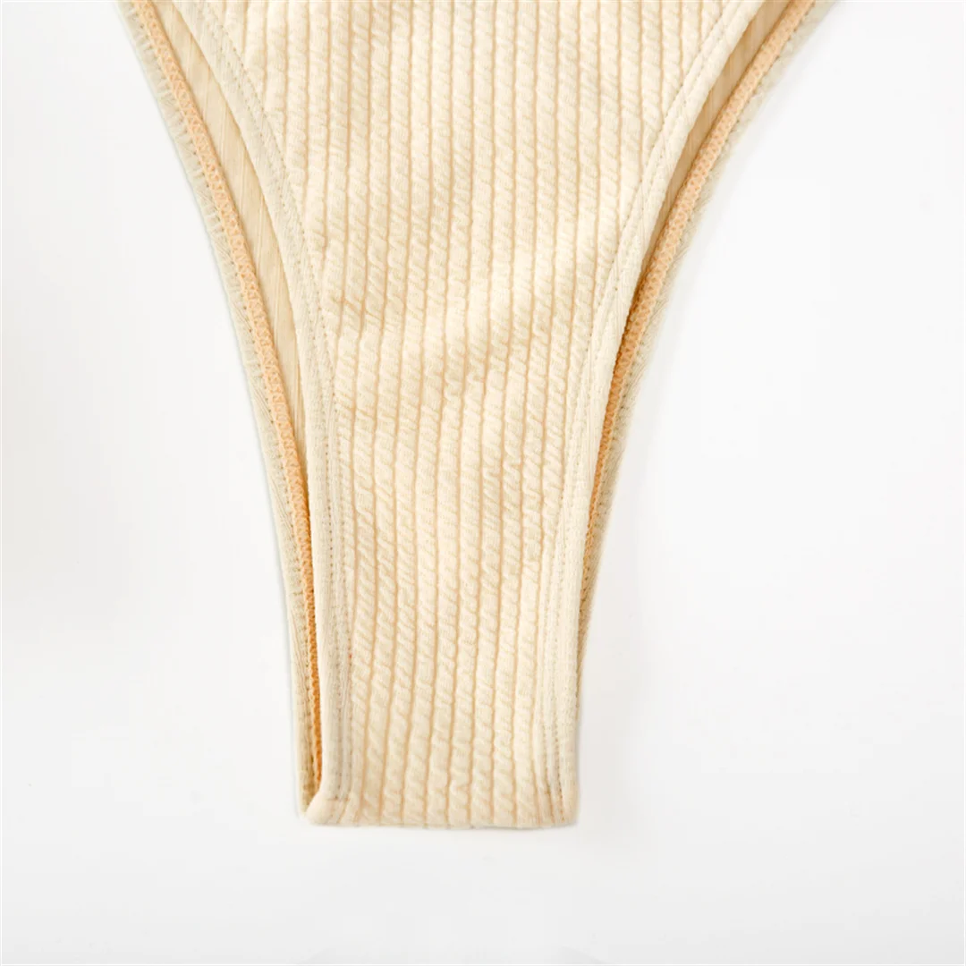 Gerippter Metallring-Bikini, zweiteiliger Damen-Badeanzug, Damen-Badebekleidung, hoch geschnittene Beine, gepolsterter Badeanzug, Badeanzug, Schwimmkleidung V7120 – Detail 8
