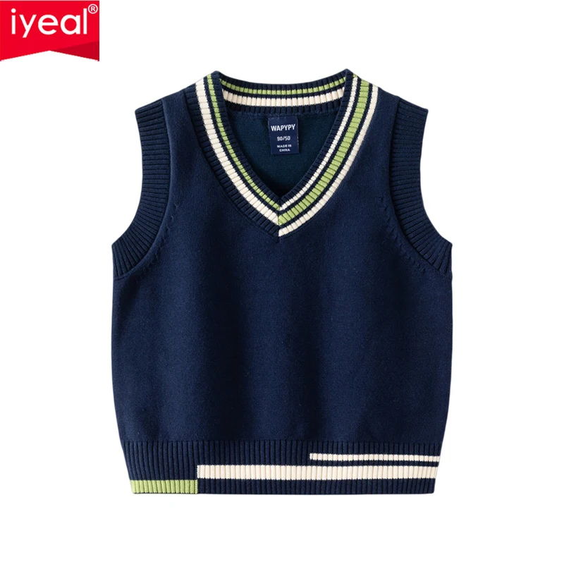 IYEAL Children Boys\' Sweater Baby V-neck Sweater Tank Top 2024 Autumn New Korean Edition Boys\' Sweater Vest