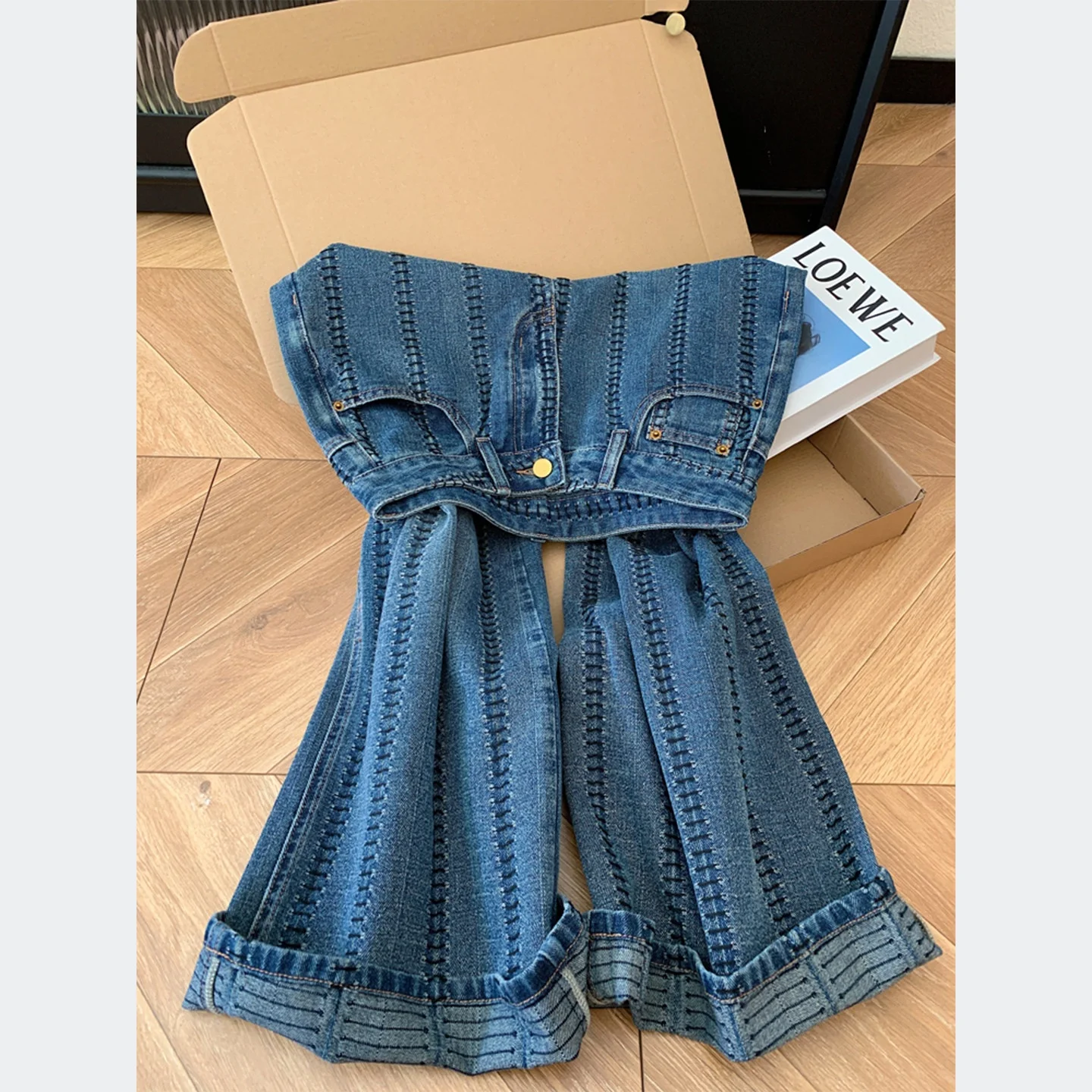 Jeans - Retro blauwe heavy-duty jeans met stiksel,