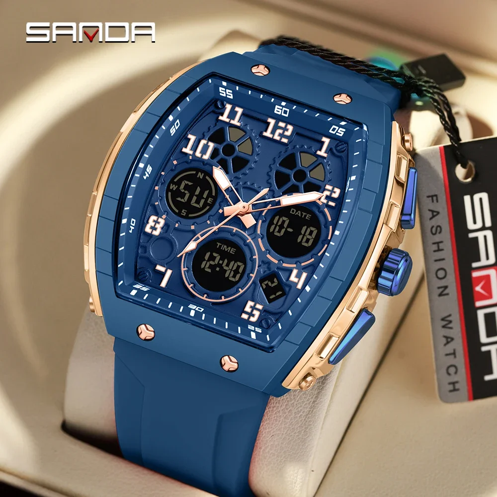 Sanda new 6157 electronic watch digital multifunctional fashion trend men's watch silicone waterproof alarm clock men's watch