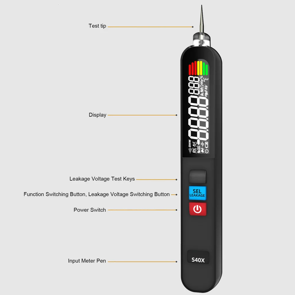 S40X Digital Test Pen Multimeter 6000 Counts Rechargeable AC DC Voltage Resistance Continuity Diode Capacitance Tester