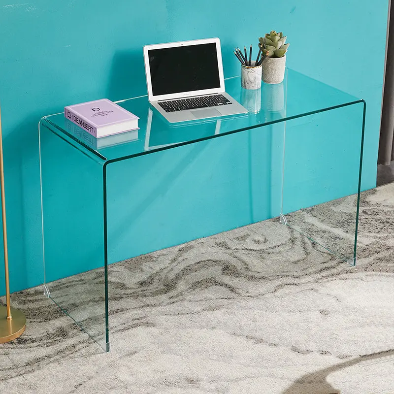 Table de maquillage en verre moderne et simple, commode de célébrité en filet minimaliste, petit bureau d'ordinateur japonais pour la maison