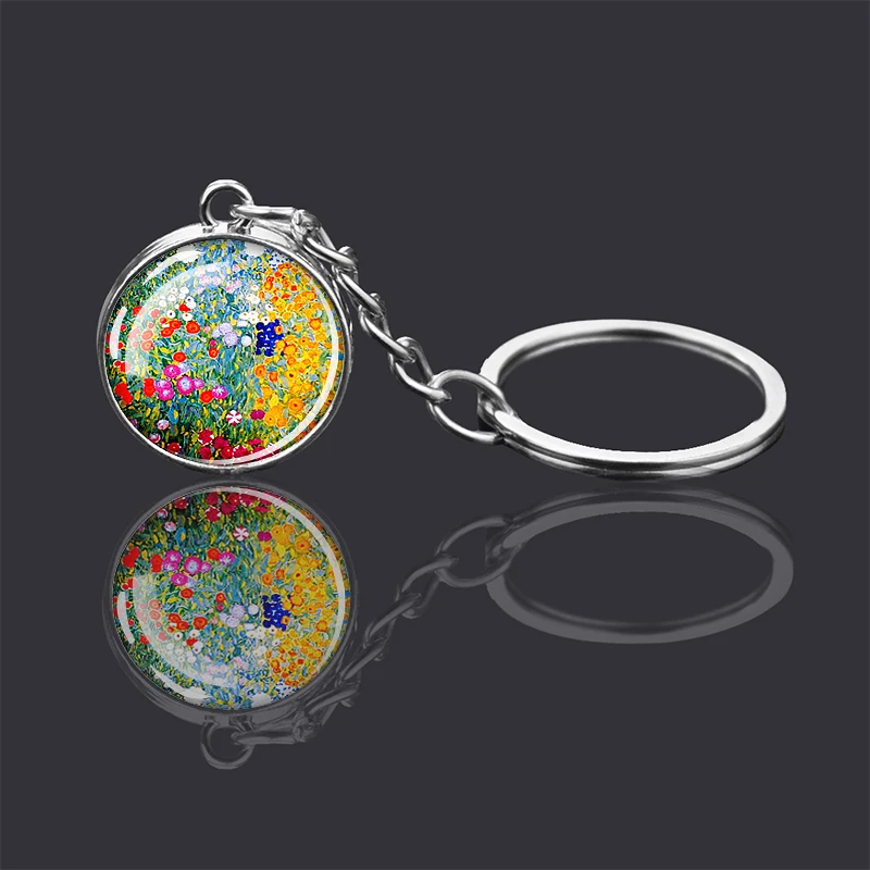 Van Gogh Geschilderd Glas Bal Sleutelhanger Art Foto Dubbelzijdig Glas Sleutelhanger Mode Accessoires Rugzak Hanger Beste Cadeau