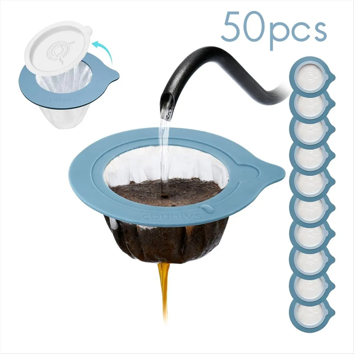 

REST 50Pcs Portable Coffee Filters, Reusable Non-Woven Coffee Filters,for Encapsulating Ground Coffee/Tea, Pour over Blue