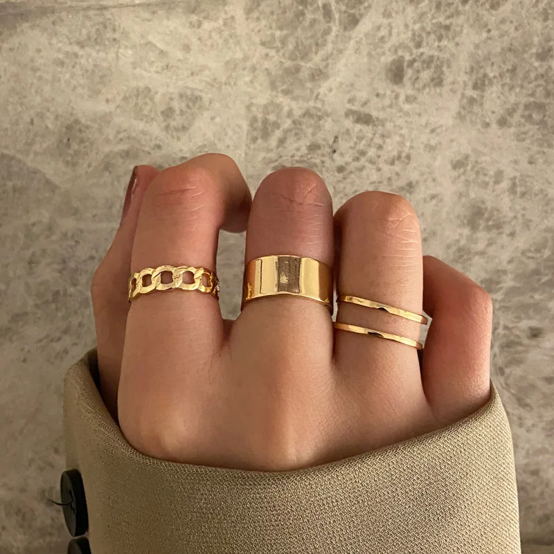 1set Hot Selling Multi-style Instagram Retro Personalized Commuter Ring Cold Wind Chain Open Joint Ring C-shaped Ring Wholesale