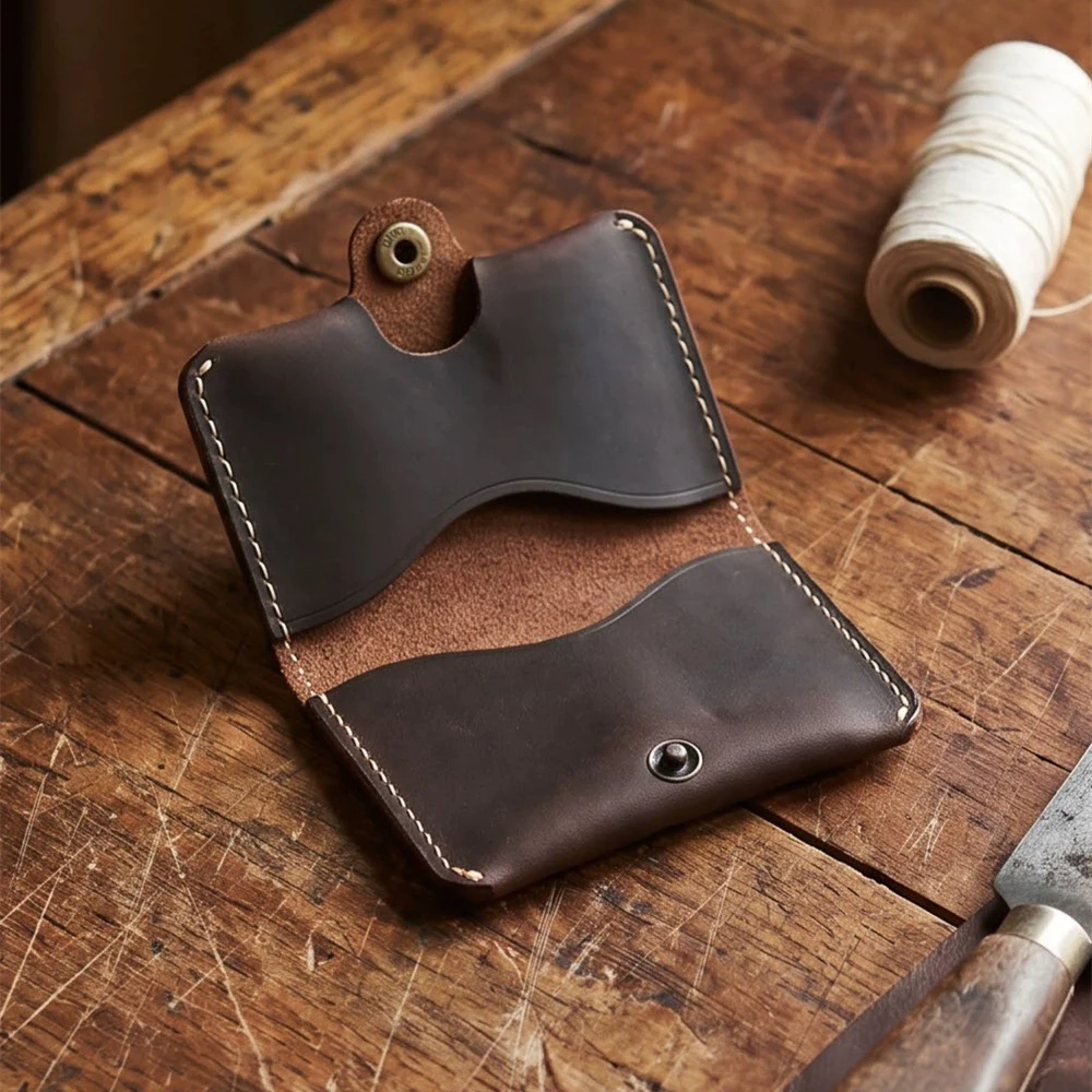 Crazy Horse Leather Men Wallet Retro Handmade Small Purse Cow Leather Brand Designer Minimalist Wallet Business Credit Card Case
