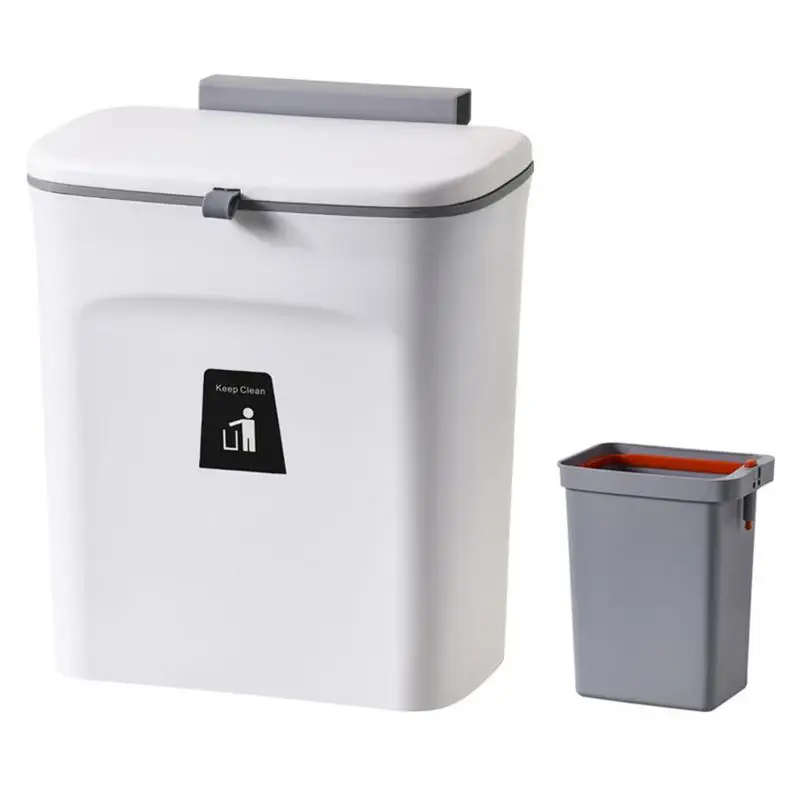 Slide Cover Wall Mounted Trash Can with Double Handle Waste Bin Kitchen Cabinet Door Hanging Trash Bin Garbage Car Trash Can