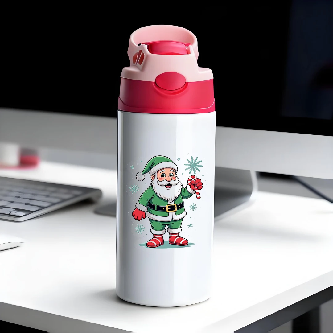 

304 stainless steel thermal cup + cartoon Santa Claus straw cup Children's thermal water cup Joyful Christmas gift