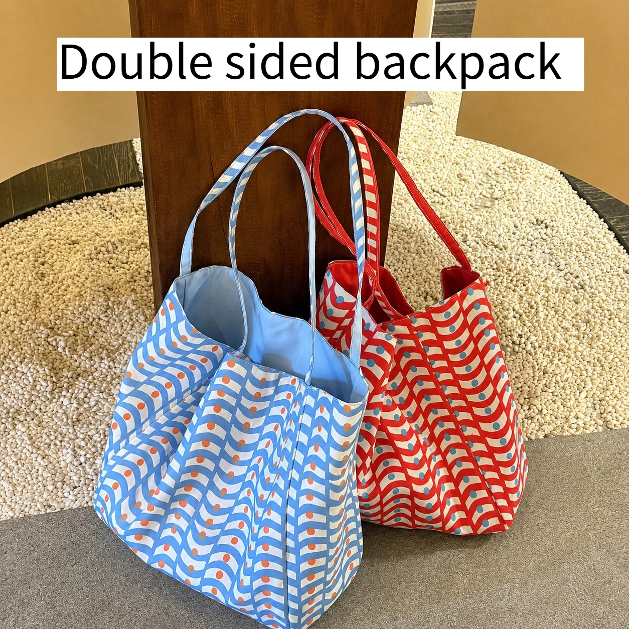 

Double Sided Backpack Canvas Tote Bag, Reversible Shoulder Bag, Casual Versatile Bag for Commuting and Shopping