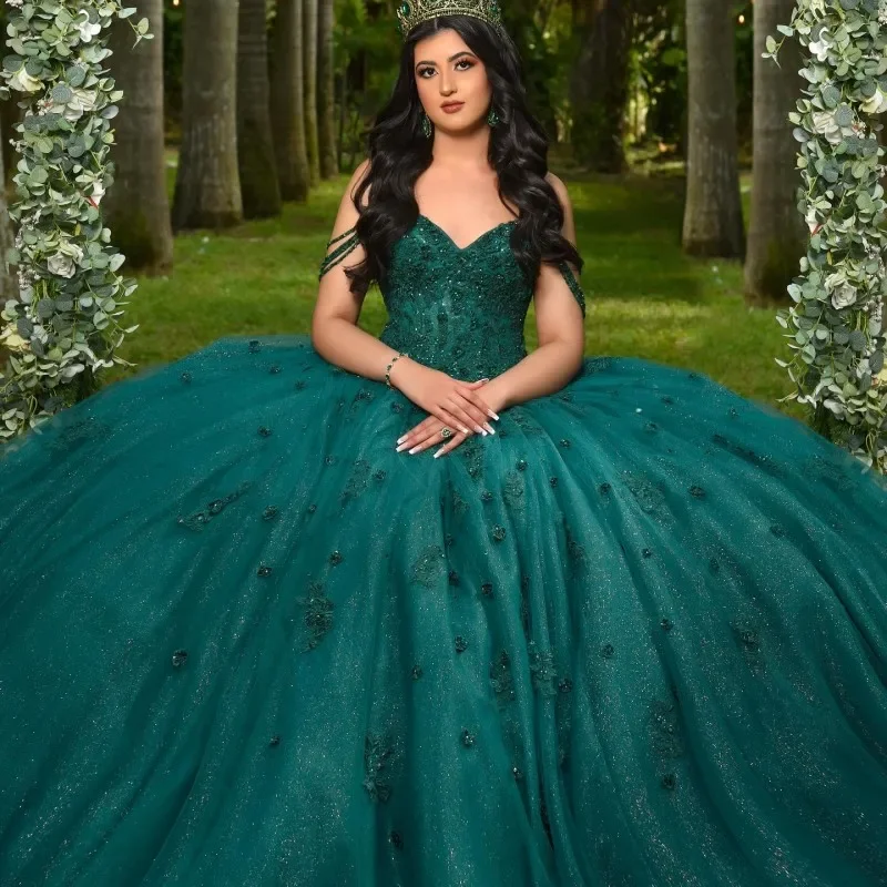 Angelsbridep ที่กําหนดเอง Emerald สีเขียว Ball Gown 15 ปี Quinceanera ชุด 2025 Appliques พรหมชุด Vestidos De Festa