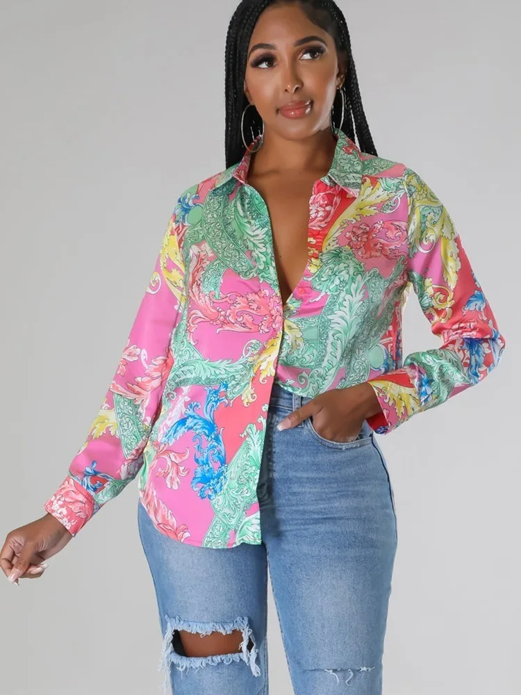 

2023 Autumn Sexy and Fashionable Printed Multi-color Women's Shirt