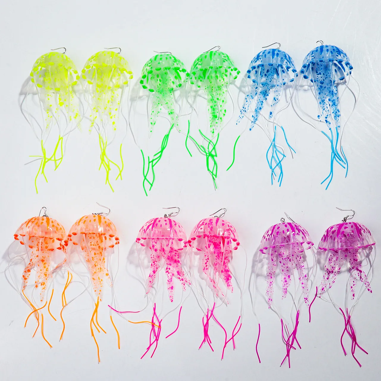 Creative Jellyfish Long Tassel Silicone Earrings for Women Funny UV Glow Ocean Animal Drop Earring Festival Mermaid Jewelry Gift