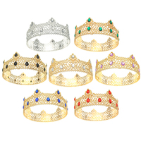 Round Wedding King Tiara Headpiece For Men Rhinestone Royal Crown Hair Ornaments Important Occasion Head Jewelry Accessories
