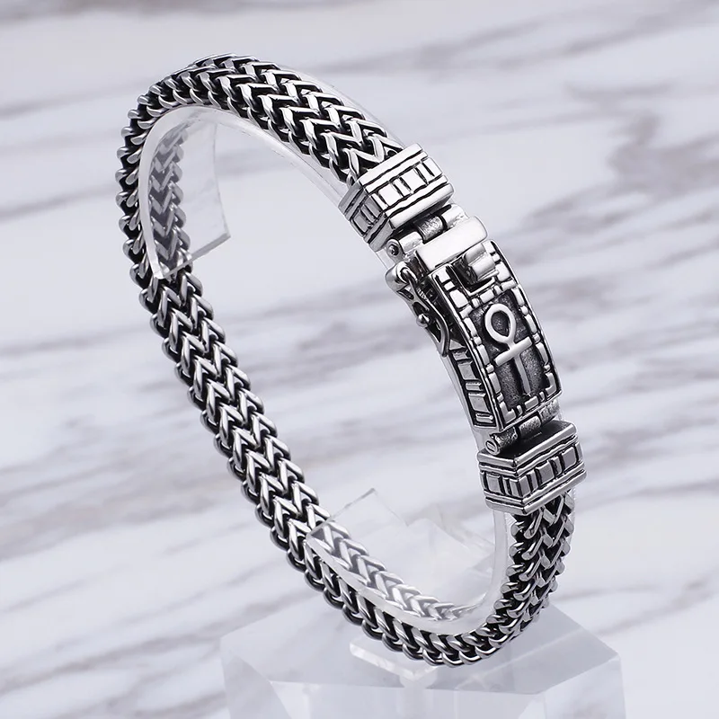 

Punk Mens Women Biker Bracelets Bangles Heavy Vintage Hiphop Stainless Steel Charm Cross Mesh Bracelet Personality Male Jewelry