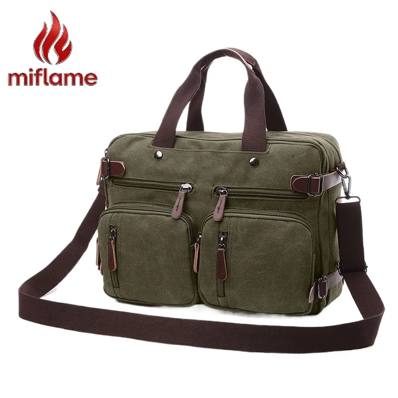 

Convertible 3 in 1 Canvas Laptop Briefcase Large 17 Inch Hand Shoulder Crossbody Backpack Business Casual