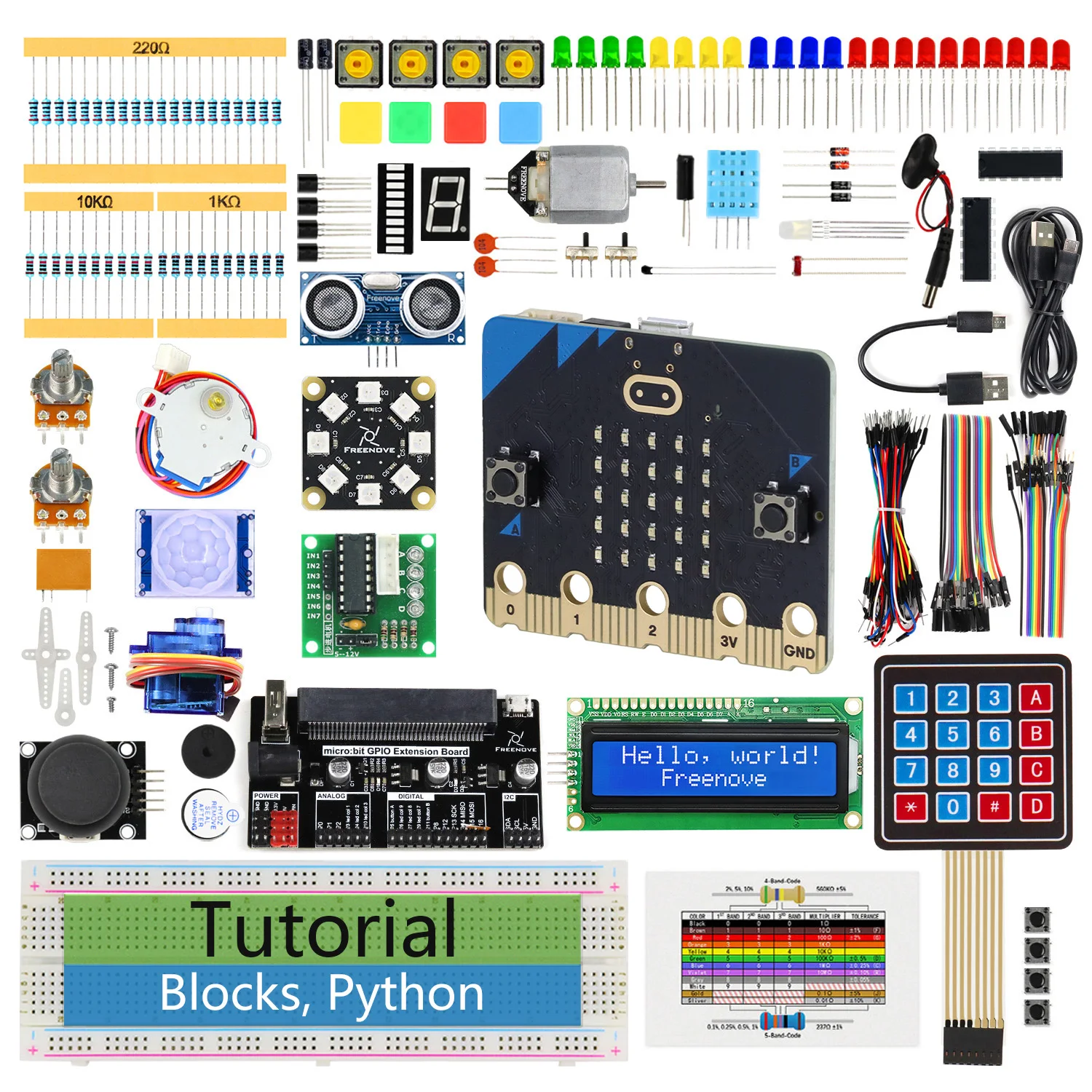 Freenove Ultimate Starter Kit for micro:bit V2, Blocks and Python Code, 316-Page Detailed Tutorial, 44 Projects, 225 Items