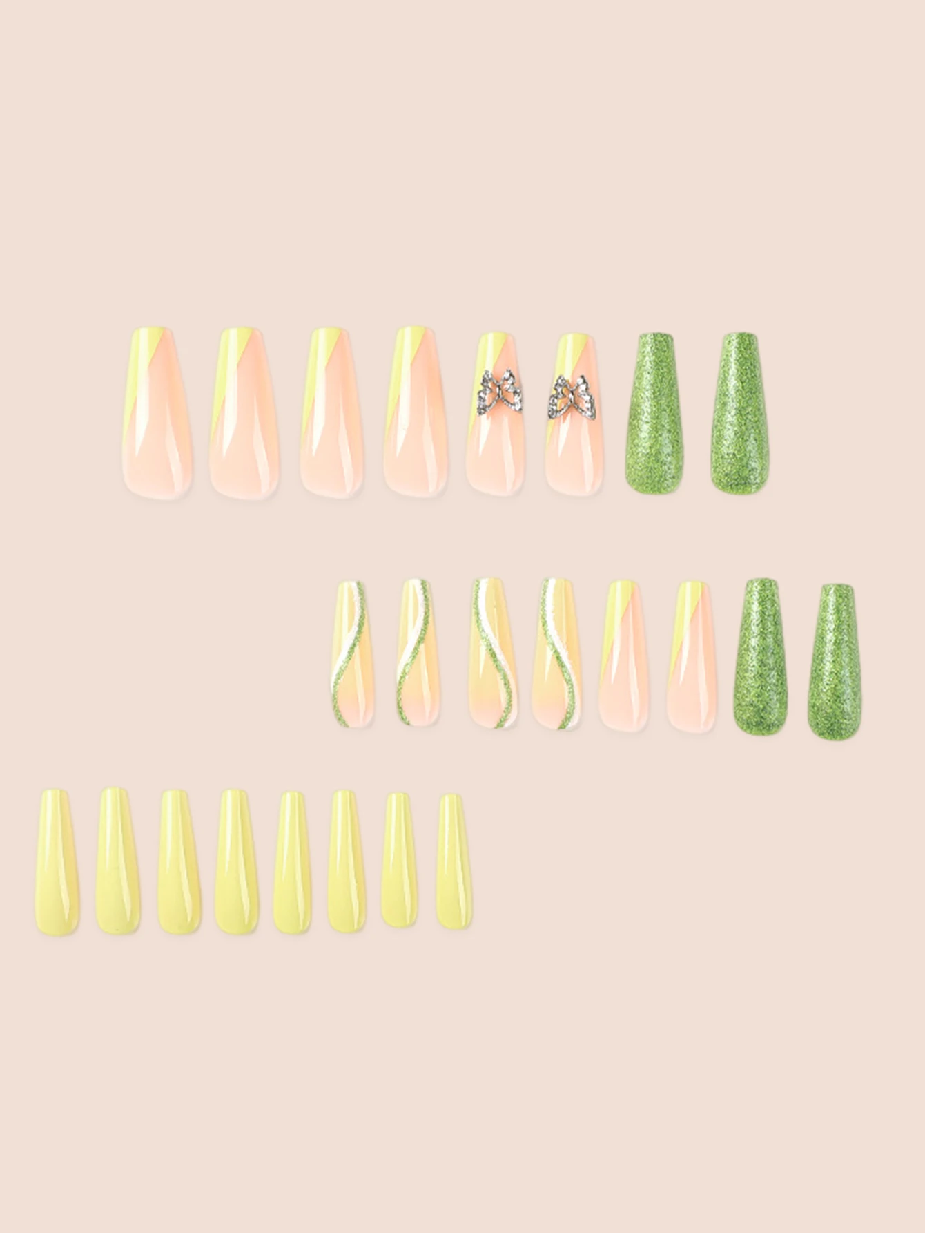 Green Glitter Manicure Press-on Nails Long Lasting Safe Material Waterproof False Nails for Finger Decoration Home Nail DIY