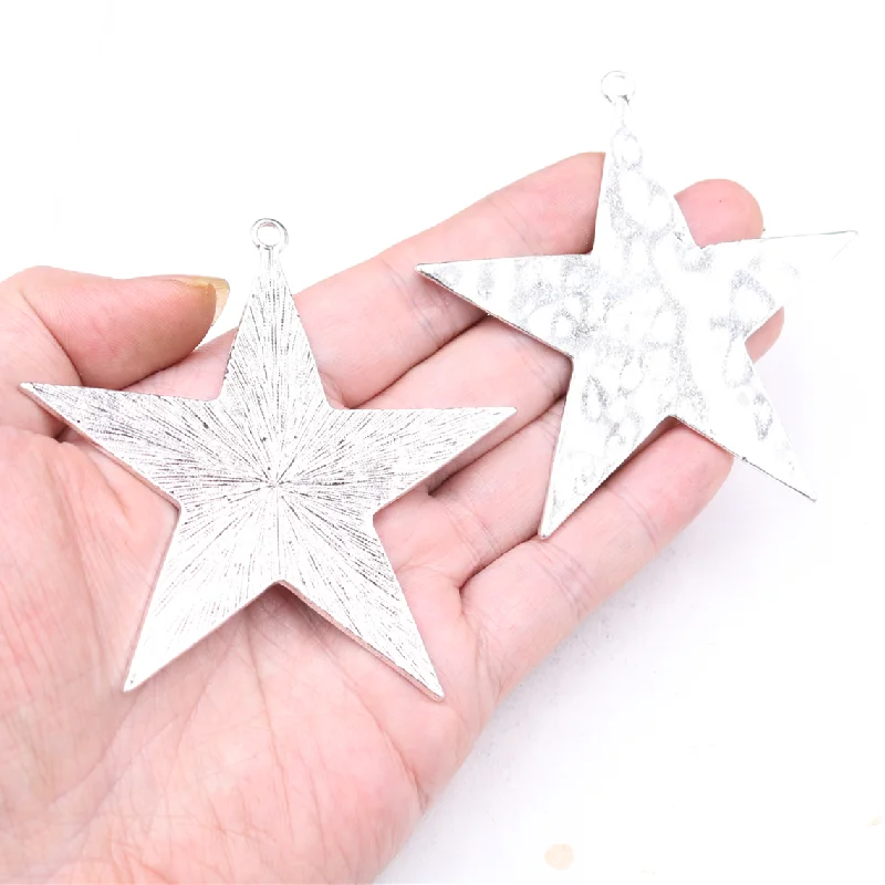 1pcs Retro Silver Plated Large Pentagram Metal Pendant DIY Charms For Necklace Jewelry Crafts Making  M31