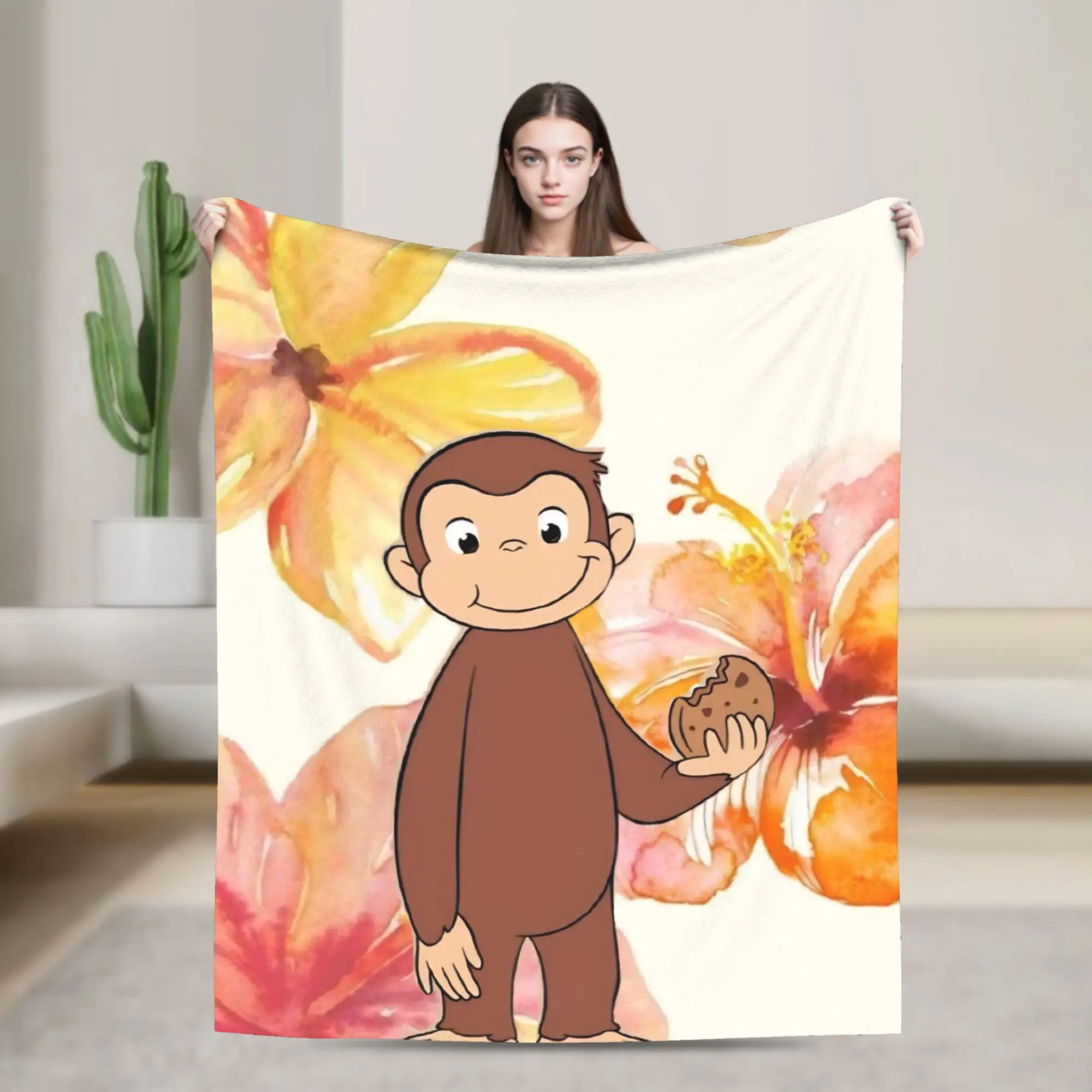 Curious George African Monkey Throw Blanket for Couch Soft Cozy Plush Blanket 50x60 Inches Multi-size Bedspread for All Seasons