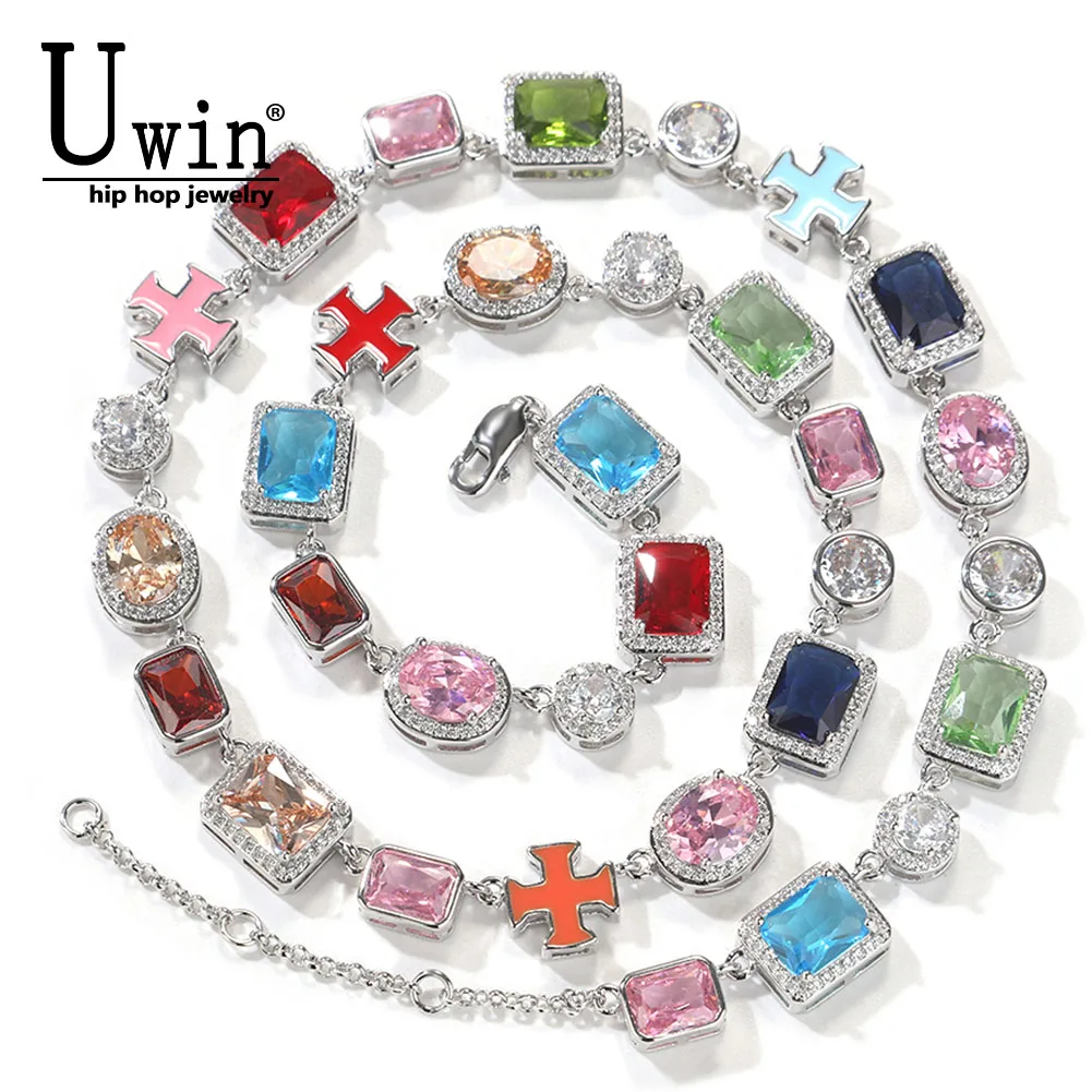 

Uwin Colored Zircon Enamel Chain Full Iced Out Cubic Zircon Fashion Luxurious Choker HipHop Jewelry