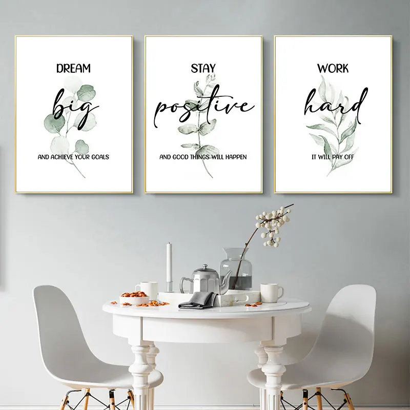 Simple Style Inspirational Quotes Canvas Art Prints Modern Leaves Pattern Wall Decorative Poster for Home and Office