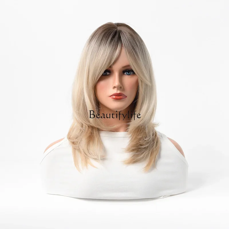 Wig simulation hair cover eight-character bangs water ripple medium and long style