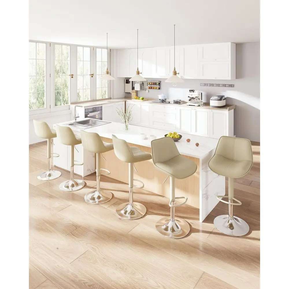 

Набор из 6 барных стульев, регулируемые поворотные барные стулья из искусственной кожи 26-34 дюйма с подставками для ног, стулья для барной стойки или кухонного острова, кухня