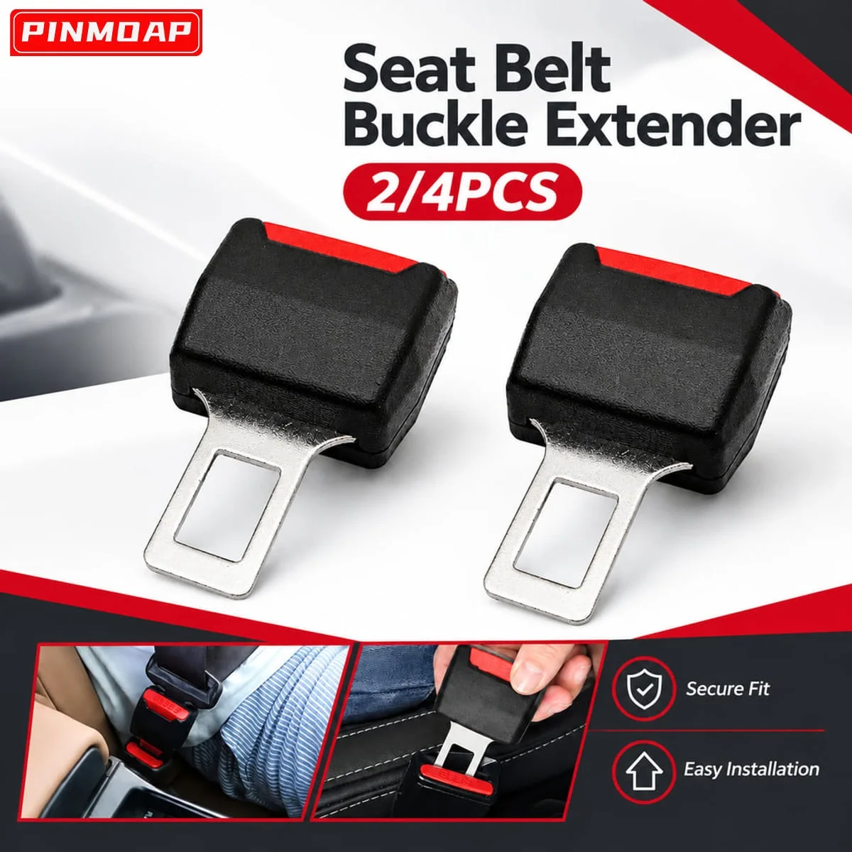 PINMOAP Car Seat Belt Extender Buckle Extension For Easier Access When Original Belt Socket Is Too Deep Or Short