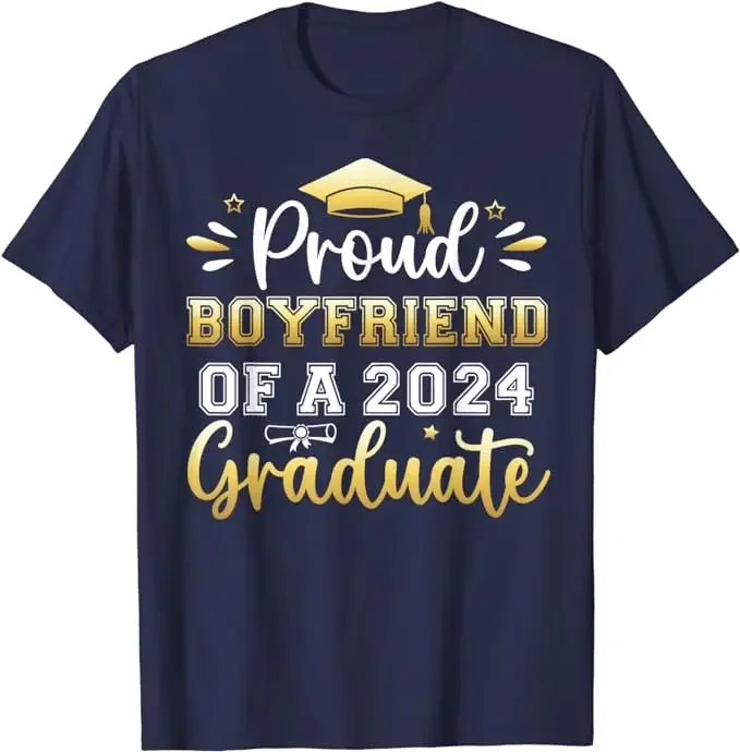 Senior 2024 Proud Boyfriend of A Class of 2024 Graduate T-Shirt Proud Grilfriend of A 2024 Graduation Tee Tops Cool Novelty Gift