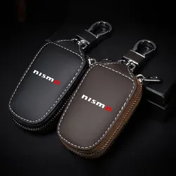 Car Key Protector Bag Leather Key Holder Auto Key Pocket Case Fashing Keyring Wallet Zipper Bag For Nissan nismo Car Accessories