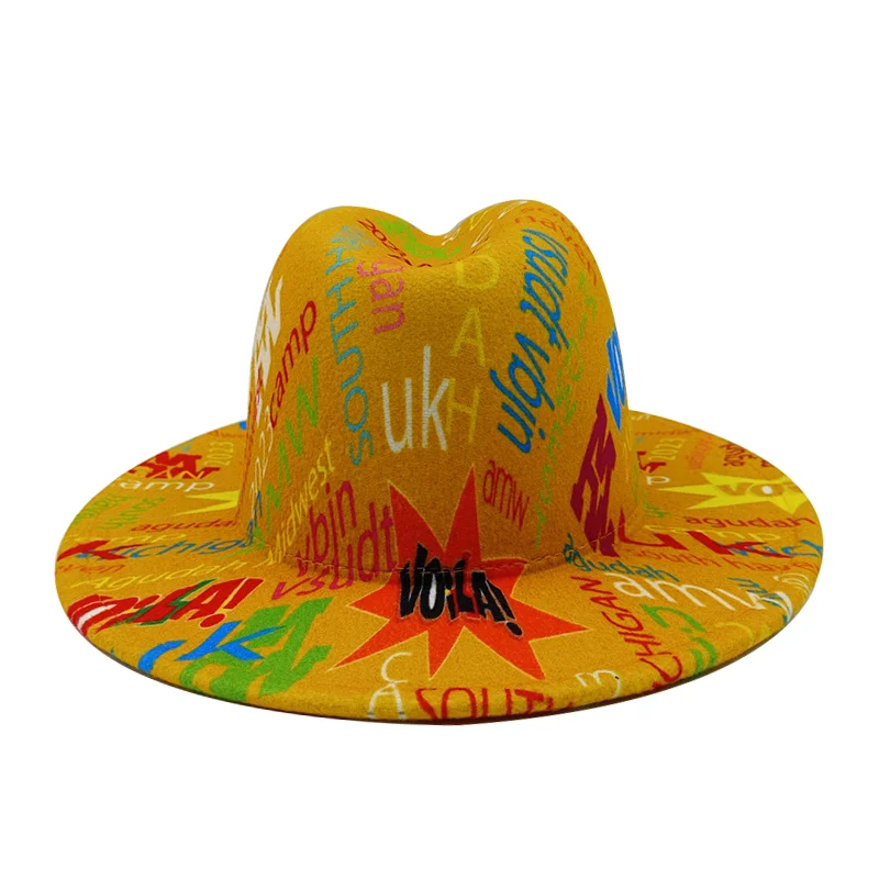 yellow fedora hat tie dyed Panama felt hat for women jazz hat church hat top cap british fedoras hats for men шляпа женская