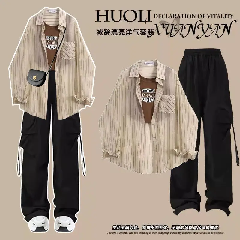

Women Blouse Pant Suit Loose Long Sleeve Shirt Trousers 2025 Female Fashion Streetwear Outfits