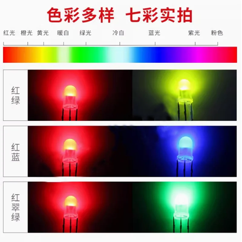 100pcs Two-color F5/5MM round head fog LED LED red green red blue red green total Yin total Yang straight insert