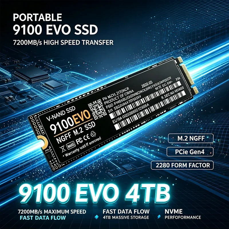 9100 EVO M.2 2280 NGFF PCIe 4.0 SSD Up to 7200MB/s Internal Solid State Drive 500GB-4TB For PS5 Laptop Desktop Gaming PC Storage