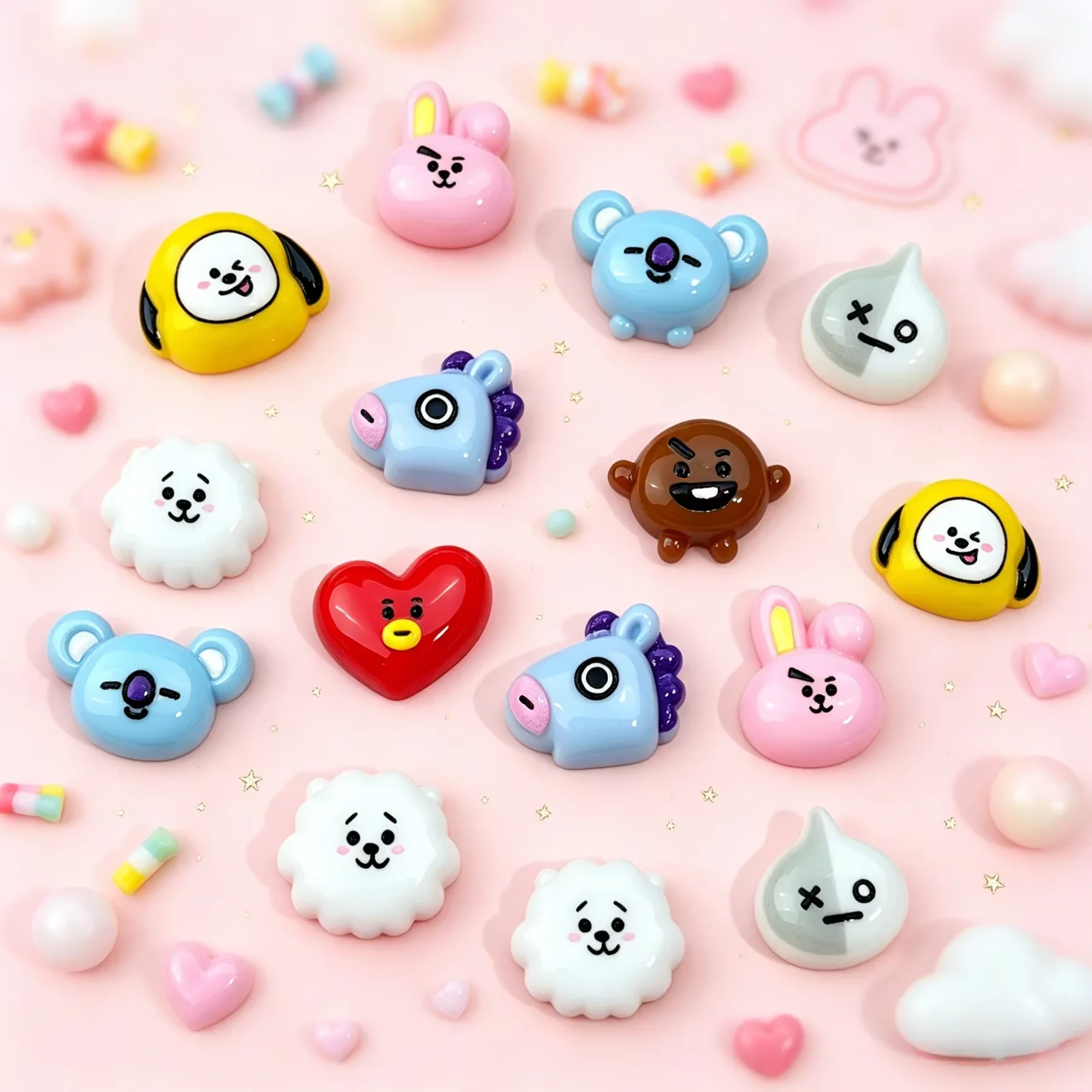 BT21 Chimmy Koya RJ Shooky Tata Cooky Resin Mini Cartoon Cute Nail Charms DIY Waterproof Decoration Decor Resin Ornament