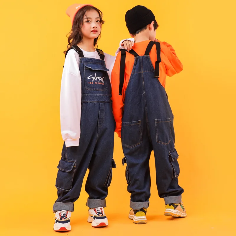 Hip Hop Costumes for Kids Jazz Ballroom Dance Clothes Girls Boys Hiphop Performance Outfit Costumes Dancewear T Shirt Overall