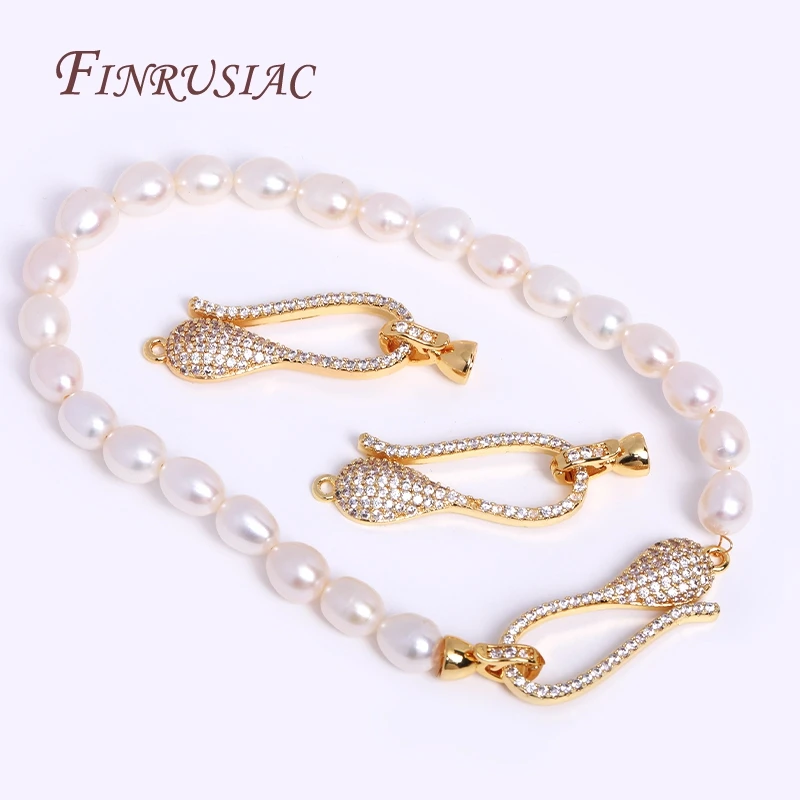 Classic 18K Real Gold Plated End Beads Fastener Clasp For Pearl Necklace Making,Luxury Cubic Zirconia Connector Clasps Findings