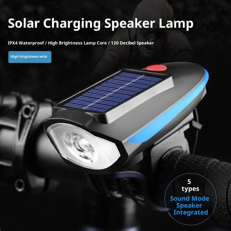 

Solar Bike Headlight USB Rechargeable Bike Solar Front Light With Horn 120dB 3 Lighting Modes For Night Riding Bike Accessories