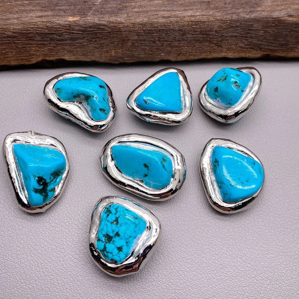 10 Pcs Blue Turquoise Larimar Inlaid Metal Spacer Bead Marquise Shape Loose Charm Beads For Jewelry Making DIY Necklace Bracelet