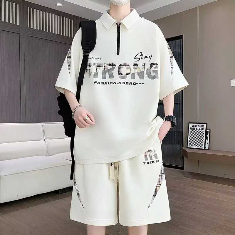 S-6XL Summer Loose Men\'s Tracksuit Japan Casual Sports Suit Breathable T-shirts Shorts 2 Piece Set High Street Men\'s Clothing