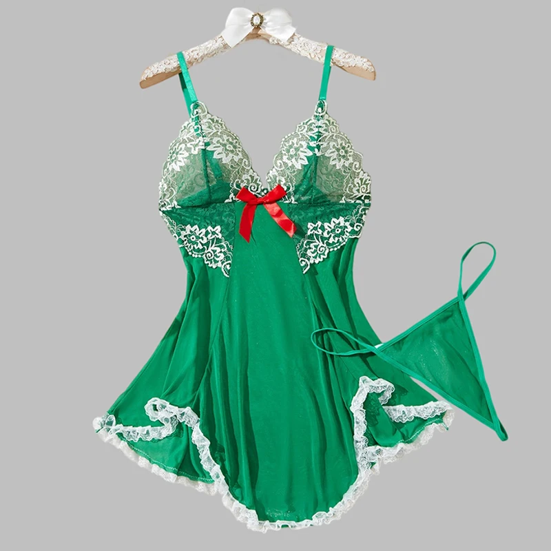 Pajamas for Women Sheer Mesh Babydoll Nightgown Summer Lace Trim Home Sleepwear V-Neck Ruffles Spaghetti Strap Mini Night Dress