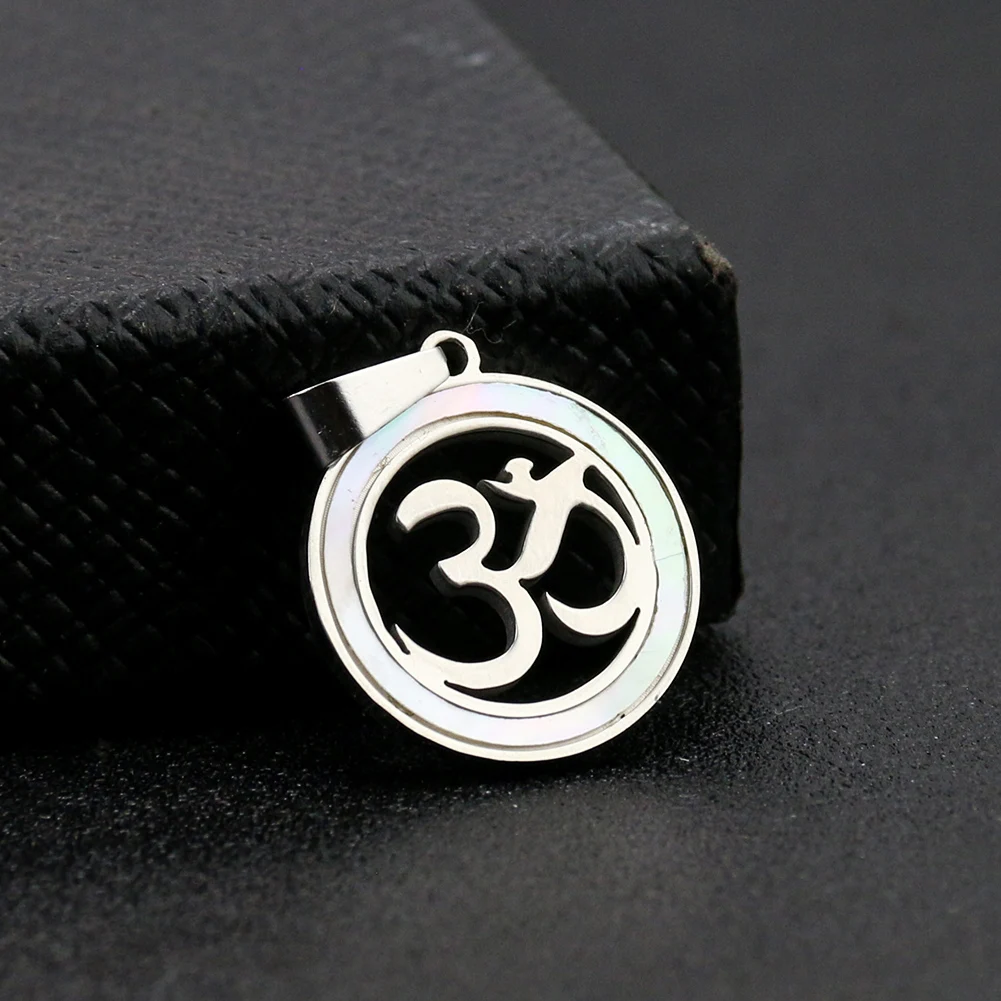 Titanium Steel Om Pendant Silver Color Hollow Sacred Sanskrit Mantra Charms Buddhism Amulet Necklace Woman Female Collar Jewelry