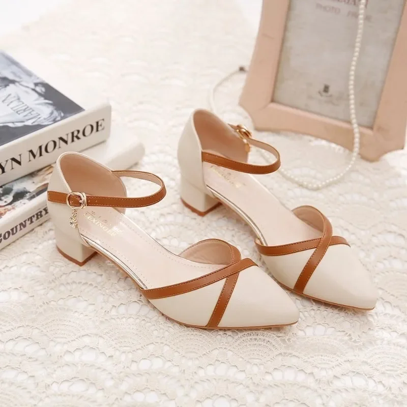 2024 New Spring/Summer Coarse Heels Versatile Pointy Headed Sandals for Women