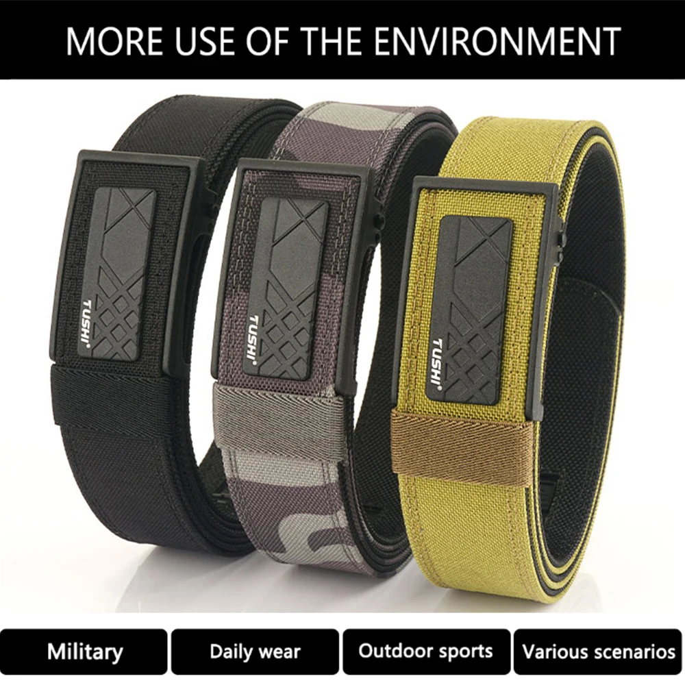 TUSHI New Military Belt for Men Sturdy Nylon Metal Automatic Buckle Police Duty Belt Tactical Outdoor Girdle IPSC Accessories